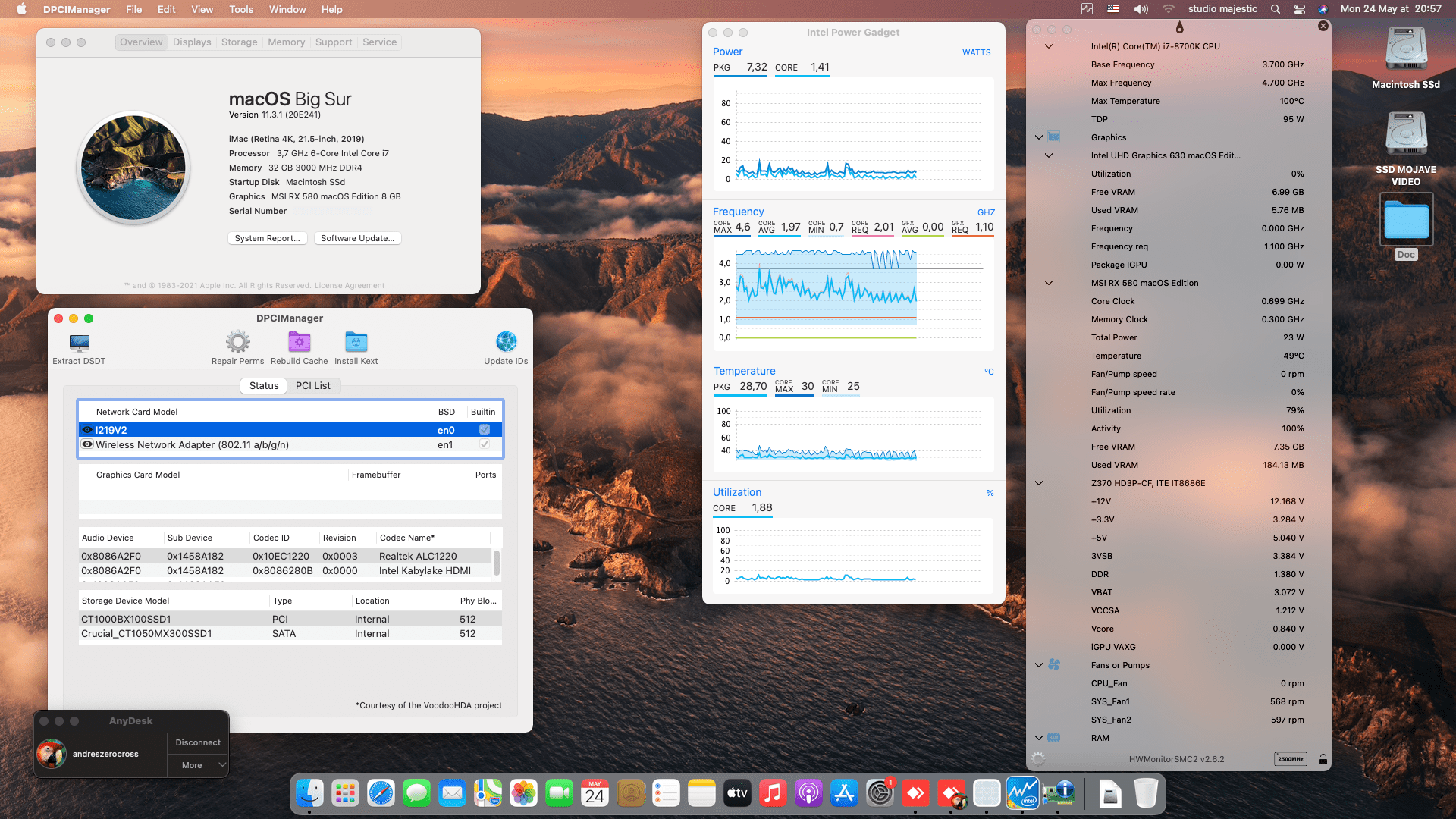 Success Hackintosh macOS Big Sur 11.3.1 Build 20E241 in Gigabyte Z370 HD3P + Intel Core i7 8700K + MSI RX 580